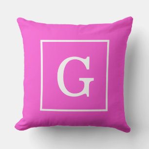 Coussin Monogramme Initial Cadre Rose Chaud Blanc