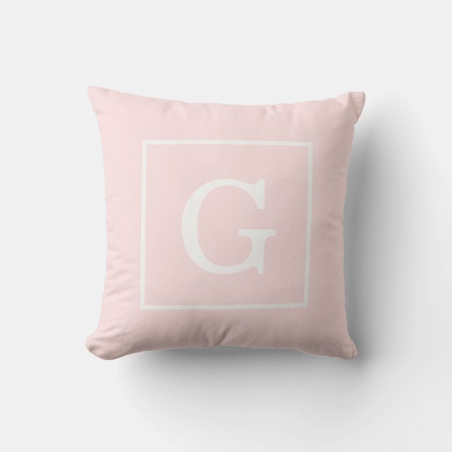 Coussin Monogramme Initial Cadre Rose Clair Blanc (Recto)