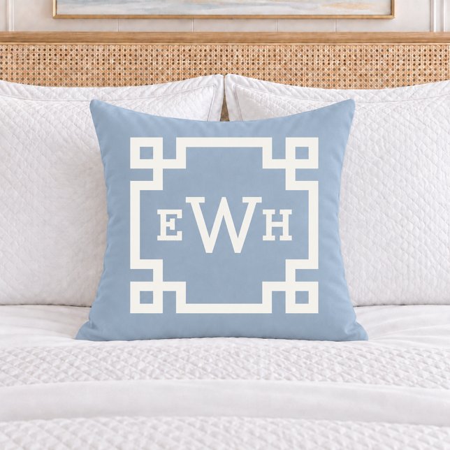 Coussin Monogramme Initial Clé Grecque Bleu Poussiéreux Cl (Créateur téléchargé)