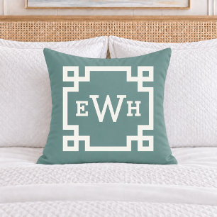 Coussin Monogramme Initial Clé Grecque Vert Genévrier Clas