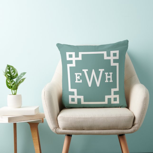 Coussin Monogramme Initial Clé Grecque Vert Genévrier Clas (Chaise)