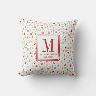 Coussin Monogramme Initial de la Famille de Noël