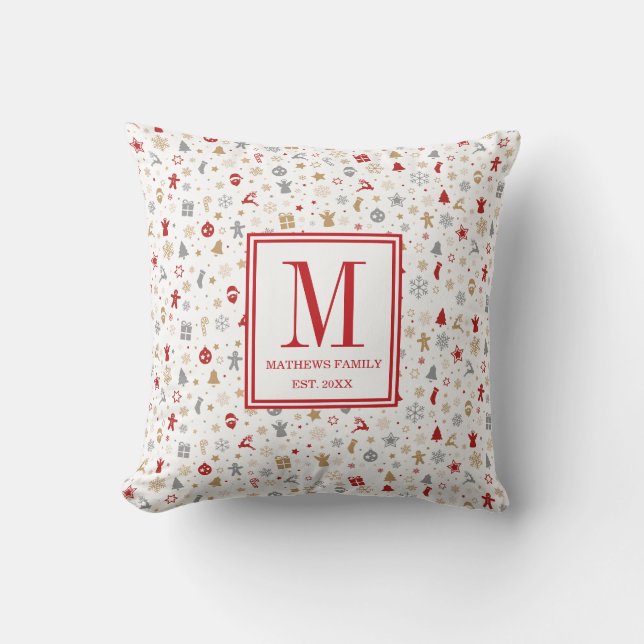 Coussin Monogramme Initial de la Famille de Noël (Recto)
