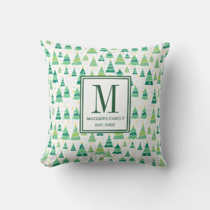Coussin Monogramme Initial de Noël de Famille Moderne