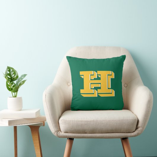 Coussin Monogramme Initial de Style Universitaire Vert et (Chaise)