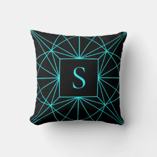 Coussin Monogramme initial   Design géométrique turquoise