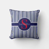 Coussin Monogramme Initial Élégant Rayé Navy Rouge (Recto)