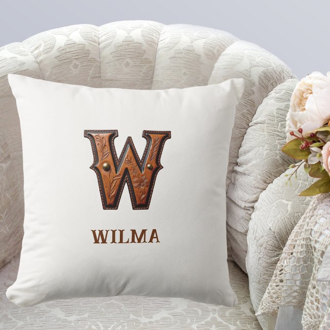 Coussin Monogramme Initial en Cuir Occidental Outilé W (Créateur téléchargé)