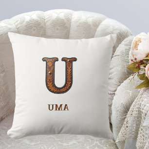 Coussin Monogramme initial en cuir occidental tooled U