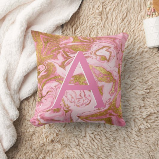 Coussin Monogramme initial en marbre rose et or chaud (Couverture)