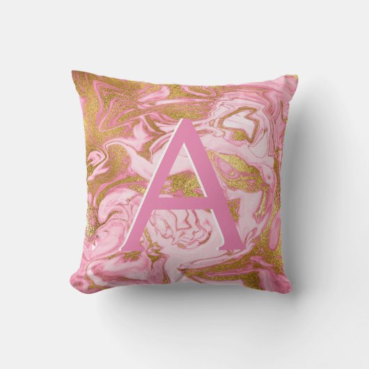 Coussin Monogramme initial en marbre rose et or chaud (Recto)