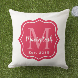 Coussin Monogramme Initial Familial Rose Élégant