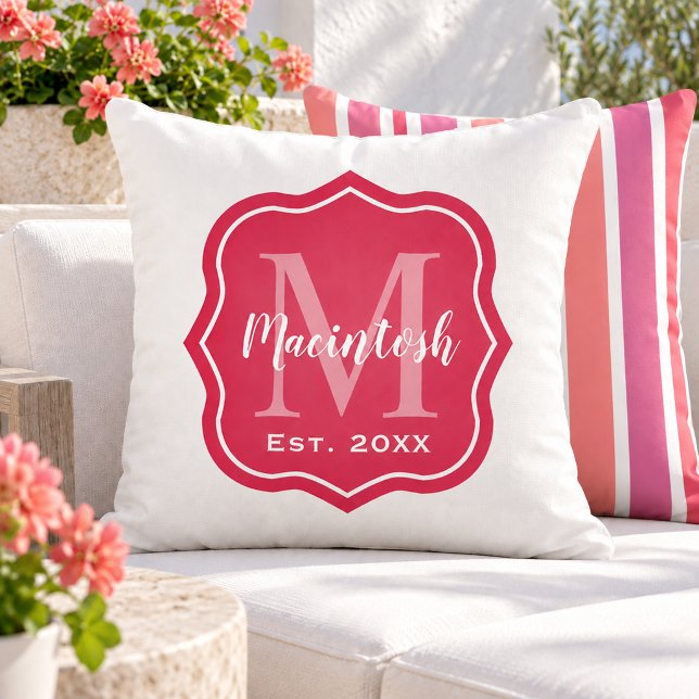 Coussin Monogramme Initial Familial Rose Élégant (Créateur téléchargé)