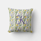 Coussin Monogramme Initial Fleurs Sauvages Florales Violet (Recto)