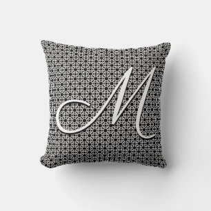 Coussin Monogramme initial géométrique noir et blanc