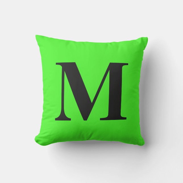 Coussin Monogramme initial Neon vert cadeau coloré brillan (Recto)