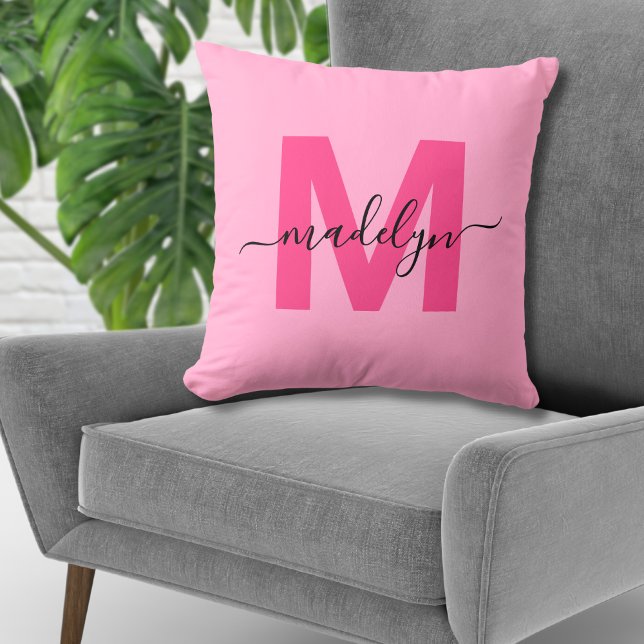 Coussin Monogramme Initial Nom Rose Chaud (Créateur téléchargé)