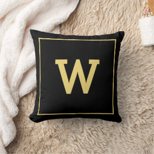 Coussin Monogramme Initial Or Noir Simple