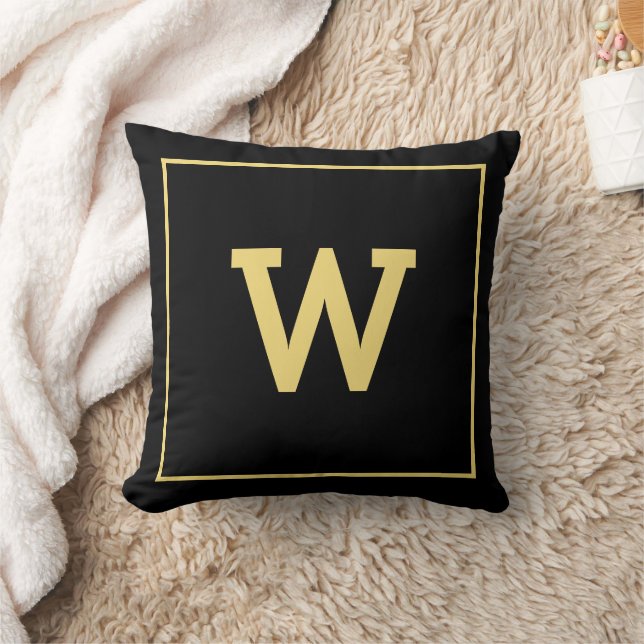 Coussin Monogramme Initial Or Noir Simple (Couverture)