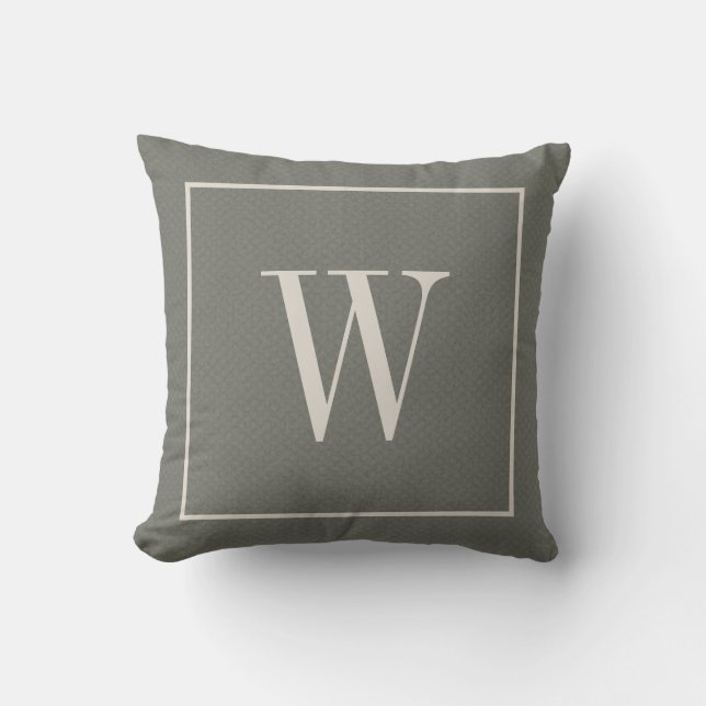 Coussin Monogramme Initial Personnalisé Rustique Chic Vert (Recto)