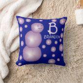 Coussin Monogramme initial Purple Snowman 3D Balls Points (Couverture)