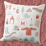 Coussin Monogramme Initial Rétro Scandinave Hygge<br><div class="desc">Ce design scandinave amusant est le moyen idéal pour ajouter une touche de Hygge à votre vie. Un design hivernal chaleureux et douillet,  avec des accents rose vif et vert sauge. Art original de Nic Squirrell. Modifiez le monogramme initial pour personnaliser.</div>