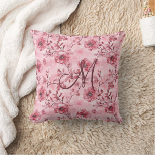 Coussin Monogramme initial rose rose de la Bourgogne Flora