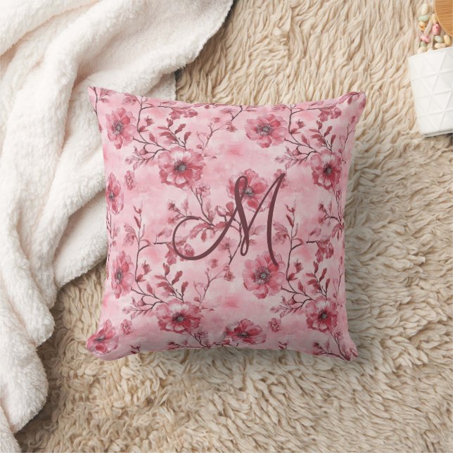 Coussin Monogramme initial rose rose de la Bourgogne Flora (Couverture)