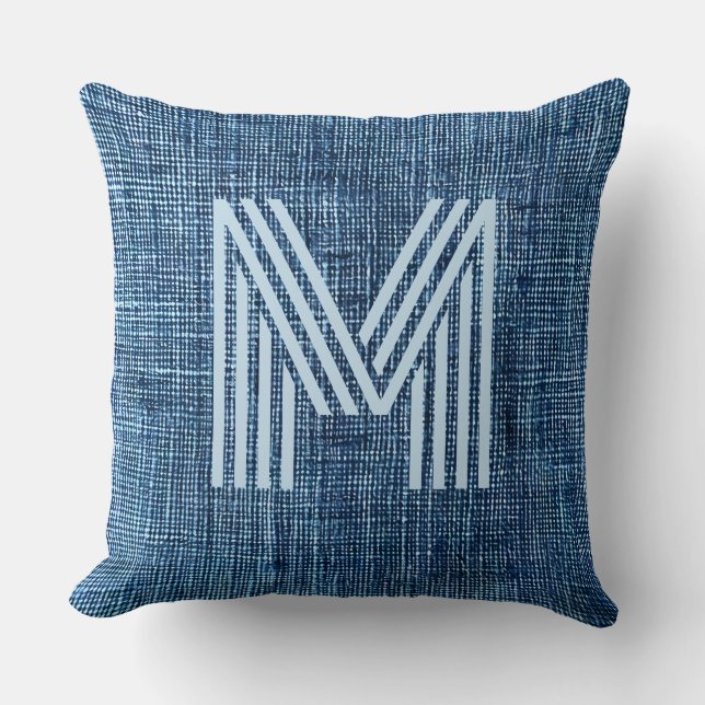 Coussin Monogramme initial Russe Bleu Denim Grand (Recto)