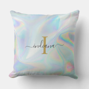 Coussin Monogramme Initial Script Holographique Irridescen