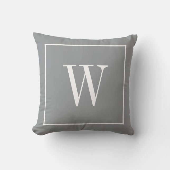 Coussin Monogramme Initial Stylé Moderne Tendance Gris Bla (Recto)