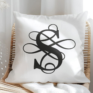 Coussin Monogramme initial Tourbillonnant noir et blanc