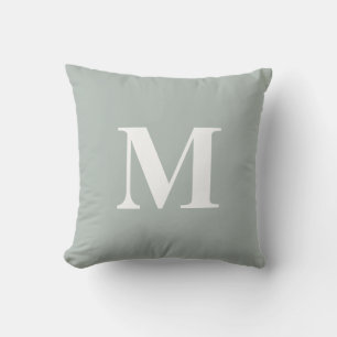 Coussin Monogramme Initial Vert Blanc Couleur Modifiable