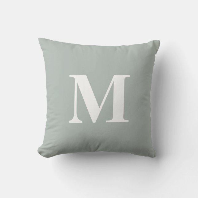 Coussin Monogramme Initial Vert Blanc Couleur Modifiable (Recto)