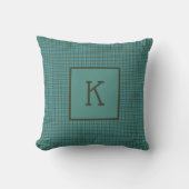 Coussin Monogramme Initial Vert Bleu Marron Noir Carreaux  (Recto)