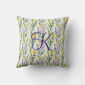Coussin Monogramme Initial Violet Jaune Fleurs Sauvages Fl (Verso)