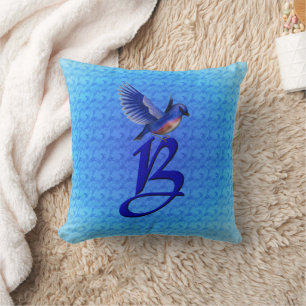 Coussin Monogramme Initiale B Oiseau Bleu