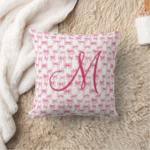 Coussin Monogramme Initiale Bow rose Coquette Filles esthé (Couverture)