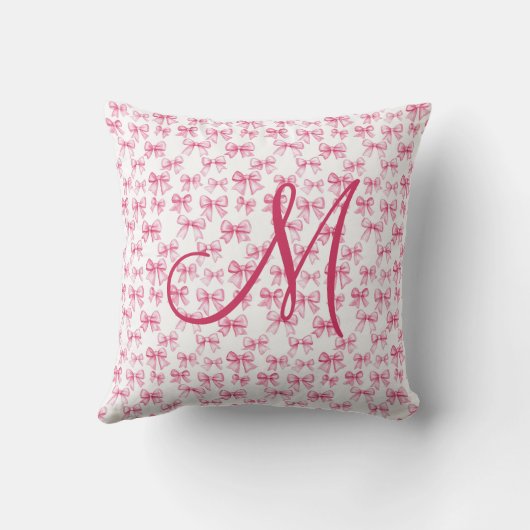 Coussin Monogramme Initiale Bow rose Coquette Filles esthé (Verso)