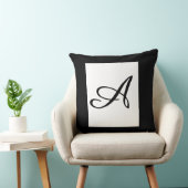 Coussin Monogramme Initiale Cursive A Carré Pelucheux Noir (Chaise)
