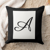 Coussin Monogramme Initiale Cursive A Carré Pelucheux Noir (Couverture)