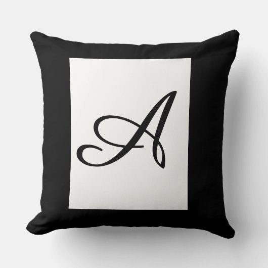 Coussin Monogramme Initiale Cursive A Carré Pelucheux Noir (Recto)