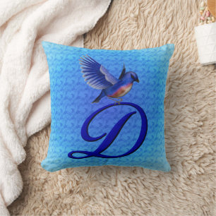Coussin Monogramme initiale D Bluebird
