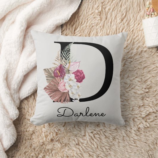 Coussin Monogramme Initiale D Rose Boho (Couverture)