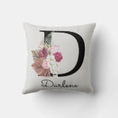Coussin Monogramme Initiale D Rose Boho (Verso)