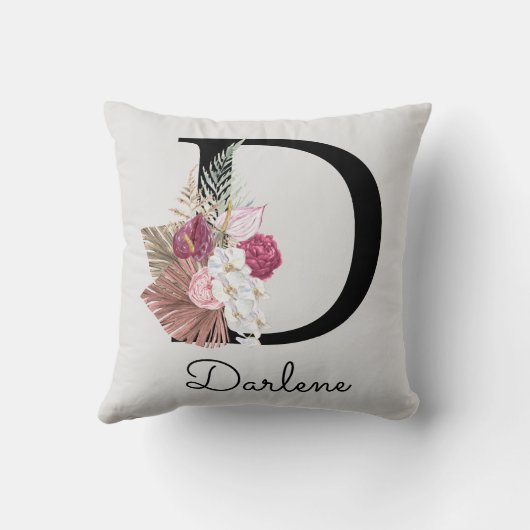 Coussin Monogramme Initiale D Rose Boho (Verso)