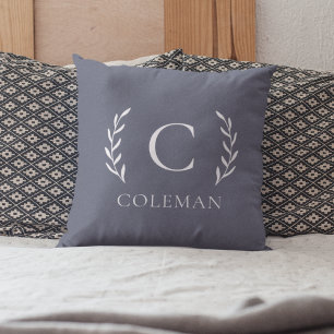Coussin Monogramme initiale de nom en bleu rustique pour i