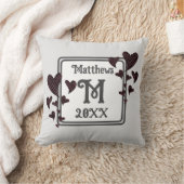 Coussin Monogramme initiale du nom de famille coeurs rouge (Couverture)