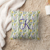 Coussin Monogramme initiale fleurs sauvages violettes jaun (Couverture)