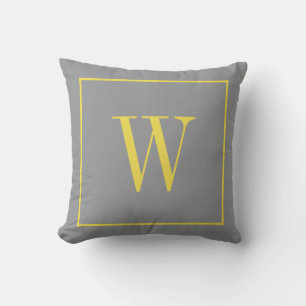 Coussin Monogramme Initiale Moderne Tendance Gris Jaune